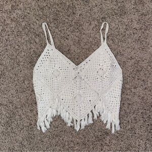 NWT American Eagle Outfitters White Cropped Crochet Tank Top L/XL AEO Boho Shirt